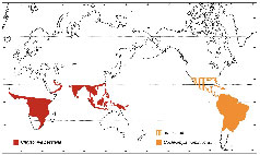 World map showing screwworm distribution