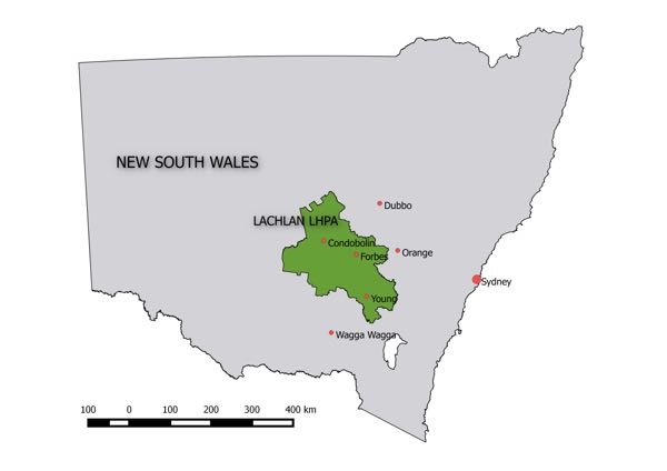 Map of NSW showing Lachlan LHPA area